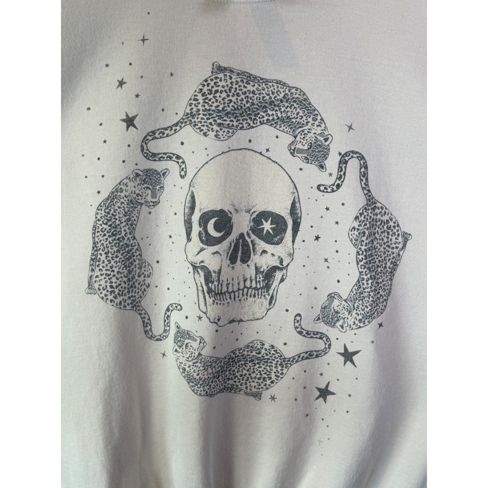Project Social T Sweatshirt Women L/XL Cream Skull Leopard Celestial Graphic - Picture 2 of 4